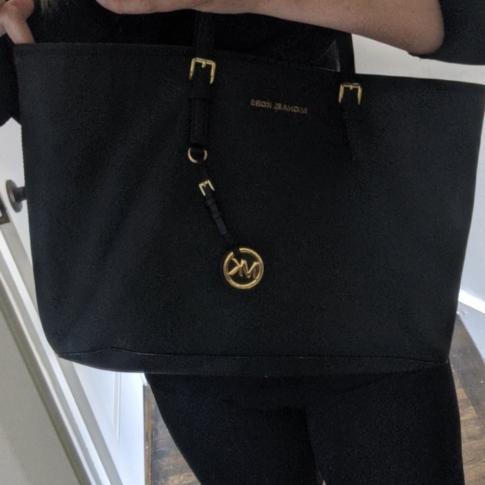 Michael Kors all black leather bag